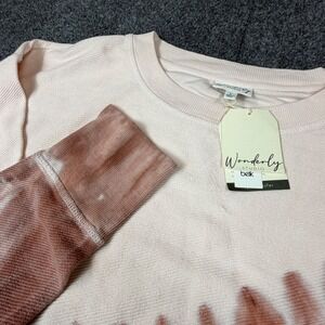 Wonderly Studio Womens Size Large Tie Dye Ribbed Sweatshirt Terracotta Cream NEW